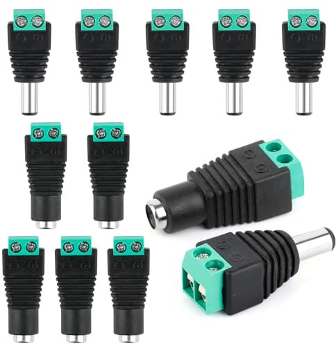 DC Connettore Maschio Femmina, 5.5 x 2.1 mm, Power Jack Adattatore per CCTV Security Camera&Strip Light