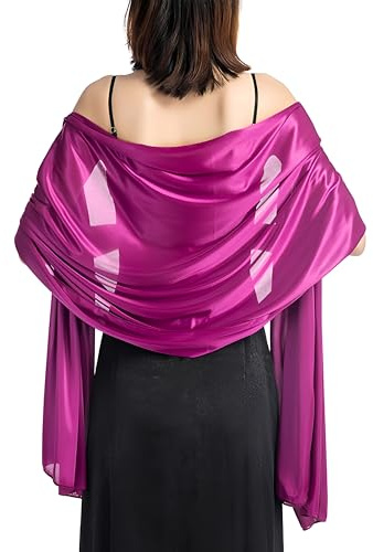 Proumhang Satén Sedoso Boda Envoltura Mantón Bufanda para las Mujeres Señoras de Peso Ligero de Color Sólido Largo de la Novia Damas de Honor Elegante Brillante Bufanda 200cm*70cm Morado
