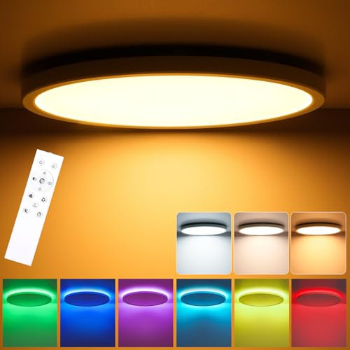 Oraymin Deckenlampe mit Fernbedienung Ø30CM, 24W 3300LM LED Deckenleuchte RGB Farbwechsel Rund, 3000K-6500K LED Deckenleuchte Dimmbar für Schlafzimmer Küche Wohnzimmer Korridor Balkon
