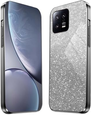HAOYE Funda para Xiaomi 13T / 13T Pro, Carcasa Silicona TPU Marco Galvanizado, Protector a Prueba de Golpes Case con Brillante Pegatina. Negro
