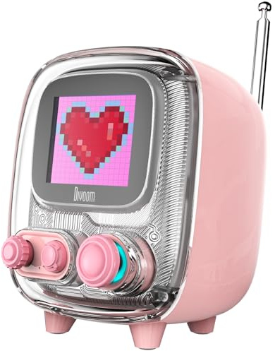 Divoom Tiivoo-2 tragbarer Bluetooth-Lautsprecher mit FM-Radio, Pixel Retro Mini Cute Wireless Speaker, geeignet für Schreibtisch, Büro, Schlafzimmer, Geschenke für Frauen und Männer,(Rosa)