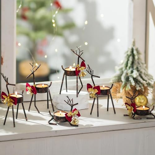 Inweder Weihnachten Rentier Teelicht Kerzenhalter: 6 Stück Schwarz Teelichthalter für Tafelaufsatz Kerzenständer für Halloween Kamin Deko Rentier Weihnachtsdekoration für Fenster