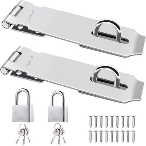2 Pieces Door Lock Latch, 3 Inch 304 Stainless Steel Safety Pack Latch, Hinge Lock Padlock with Screws for Gates, Doors, Cabinets, Closets Hasp Wardrobes Etc