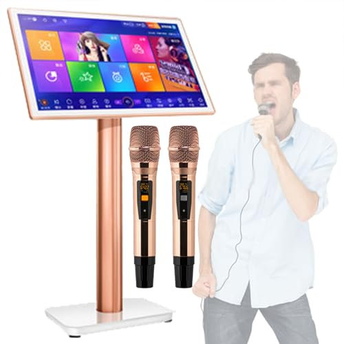 Machine de karaoké tout-en-un, lecteur de karaoké chantant KTV avec écran d'affichage des paroles et micro sans fil, télécommande de téléphone à écran tactile et machine de karaoké,19.5inch-4TB