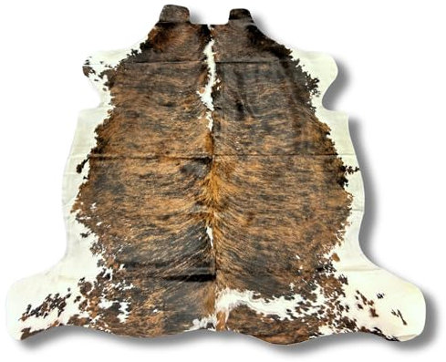ArtisanCowhides Tappeto in pelle bovina tricolore tigrato, ideale per casa, camera da letto, soggiorno, decorazione occidentale, tappeto in pelle di mucca, dimensioni: L (1,8 m - 1,8 m x 1,5 m)