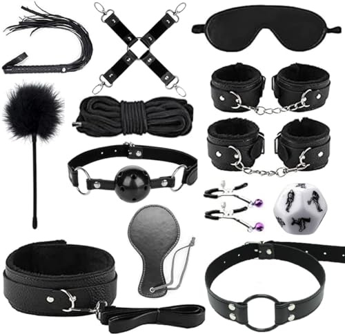 Kit di restrizioni per la camera da letto Sex Toys 13 Pcs BDSM Kits Sex Toys estremo eroico SM Bondage Set Manchette Morsetti capezzoli Flogger Ball Gag Blindfold Corda dadi Spanking Paddle Giochi