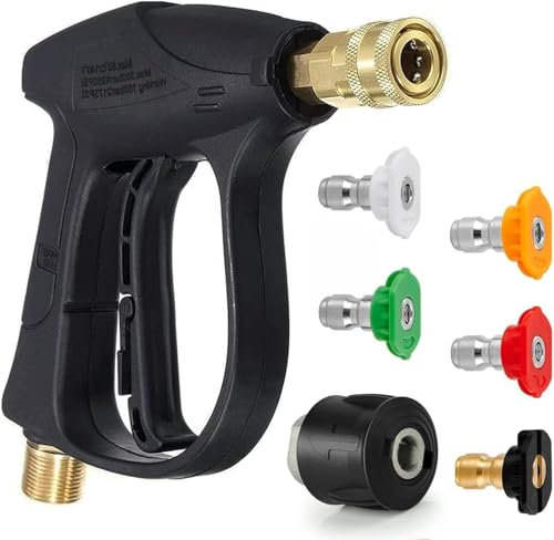 High Pressure Washer Gun 4000 PSI,Short Trigger Gun with 5 Water Nozzle Tip,M22 14mm and Karcher High-Pressure Hose Quick Connect Connector,forCar/Garden/Floor Cleaning