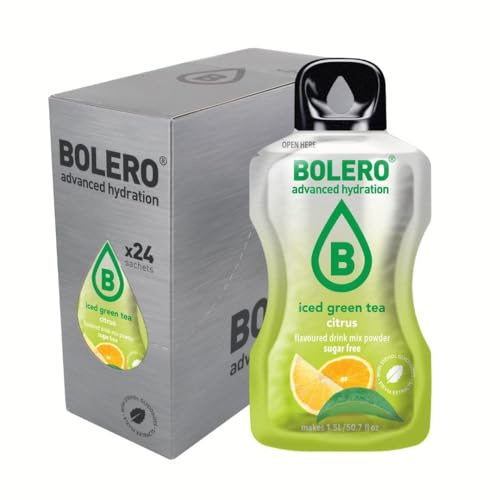 Bolero ICED GREEN TEA CITRUS 24x8g | Saftpulver ohne Zucker, gesüßt mit Stevia + Vitamin C | geeignet für Kinder, Sportler und Diabetiker | glutenfrei und veganfreundlich