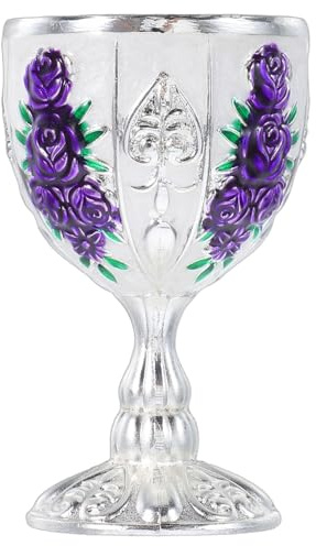 iplusmile Copa de Vino Metálica Vintage 30 Ml de Aleación de Zinc Mini Copa de Licor Creativa Color Plata Diseño Floral Púrpura para Uso Diario y Celebraciones