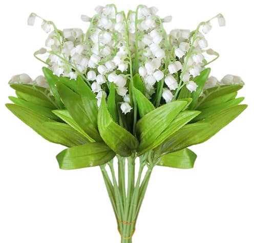 Pastoralist 12Pcs Artificial Lily of The Valley, 14 Inch White Faux Flowers Bell Orchid Wedding Bouquet May Flower for Home Wedding Party Garden, Faux Flowers, Lily of The Valley