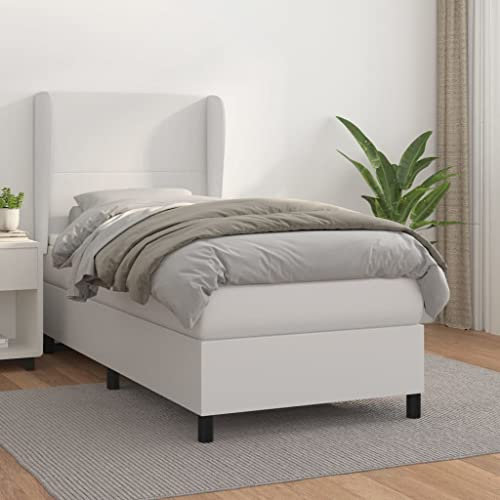 Iiaky Boxspringbett mit Matratze Weiß 100x200 cm Kunstleder Bett Mit Bettkasten Bett Boxspringbett Betten Boxspringbett Mit Matratzeer // 3128896