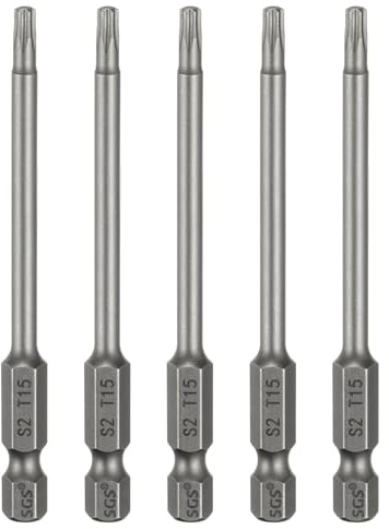QUARKZMAN 5Pz T15 Punte Cacciaviti Torx 3.15 (80mm) L Set Precisione | Gambo Esagonale 1/4, Magnetiche, Senza Foro, Antimanomissione, a Stella a 6 Punte, in Acciaio S2, per Uso Industriale