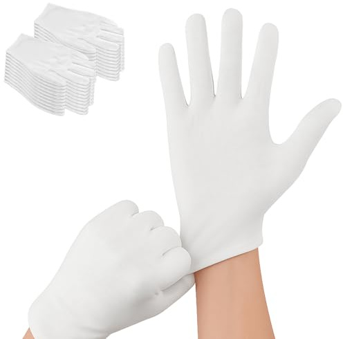 12 Paar Baumwollhandschuhe Weiß, Wiederverwendbare Handschuhe Baumwolle | Waschbar Flexibel Stoffhandschuhe für Kosmetik, Hausarbeit, Service, Spa, Schmuckpflege (24 cm)