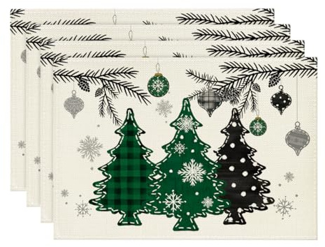 Artoid Mode Grün Kiefer Bäume Weihnachten Platzsets 4er Set, 30x45cm Winter Xmas Tischset Waschbar Platzdeckchen Küche Party Deko