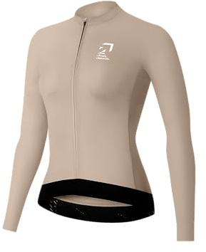 NUCKILY Radtrikot für Damen, Langarm Ultra-Thin Sommer Rennrad Trikot, Durchgehender Reißverschluss mit Taschen schnell trocknendes Fahrradtrikot, Khaki S