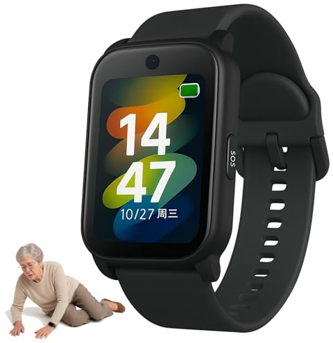 Vexorium Dispositifs d'alerte de Chute pour Personnes âgées, Montre connectée avec détection de Chute, Traceur GPS, Bouton SOS, Appel vidéo HD, étanche IP67 pour Seniors,Noir