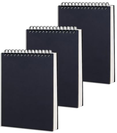 3Stück A6 Skizzenbüch, 30 Blatt/60 Seiten, Säurefreies Papier (160 G/M²), Kraftpapier-Zeichenblock mit Spiralbindung, Skizzenblöcke zum Zeichnen und Skizzieren, Künstler- und Studentenbedarf(Schwarz)
