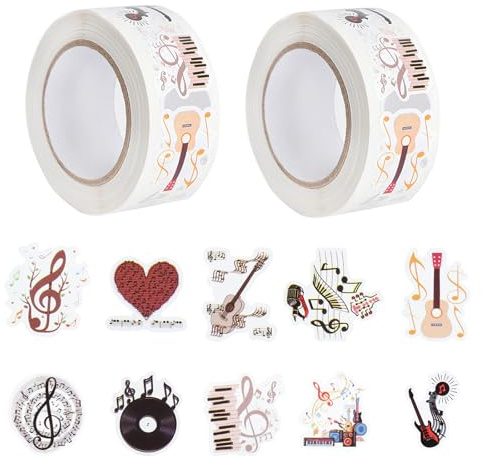 VOSSOT 1000 PCS Pegatinas Musicales, 2 Rollos de Stickers Vintage Aesthetic para Scrapbooking, Álbumes de Fotos, Pegatinas Decorativas y Pegatinas para Libros DIY