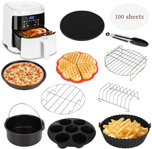 Aigostar Freidora de aire inteligente sin aceite, con 12 Piezas Airfryer Accesorios, Conexión Wifi, 1900W, 7L, Modo manual, Pantalla LED táctil, 7 funciones preestablecidas