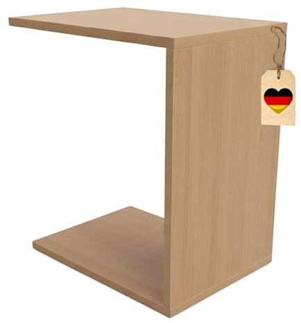 PEGSEN Beistelltisch C-Form Eiche 45×30×50 cm – Moderner Couchtisch klein für Sofa & Couch | C Tisch in Holzoptik | Schmaler Ablagetisch ohne Rollen | Kleiner Tisch für Wohnzimmer & Balkon