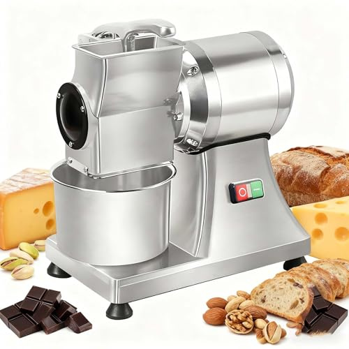 LYNNEYING Molino de Alimentos Mejorado, Rallador de Nueces y Queso, Motor de Cobre Puro 900W, 60kg/Hora, Antideslizante, Limpieza Fácil, para Pan/Queso/Chocolate/Pequeñas Fábricas