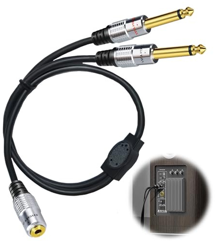 Adapter 3,5mm auf 2X 6,35mm Audio 2X 6,35mm Mono Klinke Stecker Männlich auf 3,5mm Stereo AUX Klinke Buchse Kabel 1/8 Zoll TRS Weiblich auf 1/4 Zoll TS Männlich Y Splitter Kabel 50cm für Verstärker