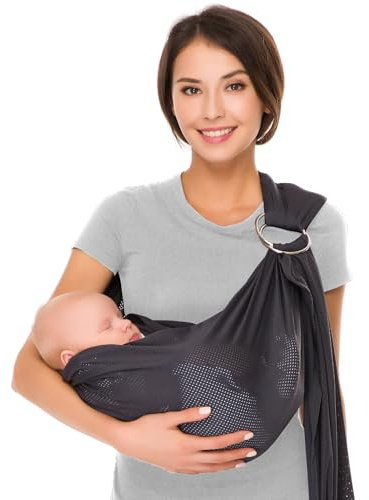vrbabies Baby-Tragetuch für Neugeborene bis Kleinkinder, verstellbar, atmungsaktiv, Netzstoff, Doppelringschlinge, Tragetuch, ideales Baby-Geschenk für frischgebackene Eltern (dunkelgrau)
