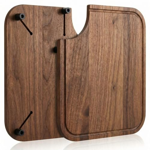 Ziliny 1 Pcs Rv Sink Cutting Board 14.5 x 12.5 Sink Cover Cutting Board with Adjustable Rubber Feet Compatible with Most Rv Boat Kitchen Sinks Built in Juice Groove and Corner Cut for Scraps(Acacia)
