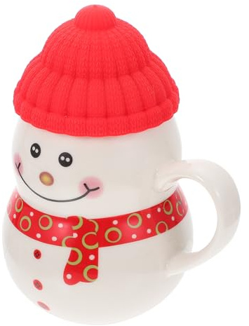 TOYANDONA Tazza in Ceramica 350ml con Coperchio a Forma di Pupazzo di Neve Natalizio, Bicchiere per Tè e Latte, Decorazione Natalizia per Casa e Cucina