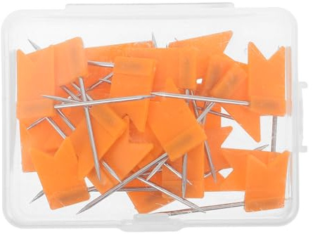 60 Stück Flaggenstecknadeln aus Stahl, Orange, Dekorativ | Pinnwände und Korkflächen, zum Markieren von Fotos und Postern, Vielseitig Einsetzbar
