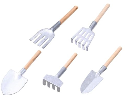 TOYANDONA Set 5pezzi Attrezzi da Giardino in Ferro e Legno, Mini Palette per Piante Grasse e Bonsai, Facili da Tenere e Resistenti, per Cura del Giardinaggio e Piantagione di Stili multipli