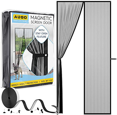 AUGO Magnetic Fly Screen Door - Self Sealing, Heavy Duty, Hands Free Mesh Net Partition Keeps Bugs Out - Pet and Kid Friendly - Patent Pending Keep Open Feature - 97 x 210cm