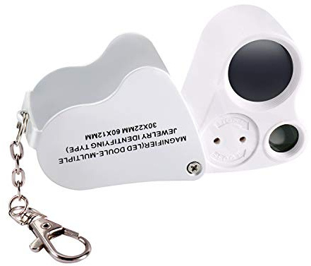 Jiusion Portable beleuchtete LED beleuchtete Schmucklupe 30X 60X tragbare Handlinse mit Augenlinse Lupe Mikroskop mit Schlüsselbund und Schlüsselband | Tragbare Augenlinse Mikroskop mit Schlüsselbund und Schlüsselband für Edelsteine Schmuck Münzen Briefmarken Uhren