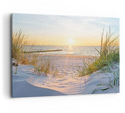 ARTTOR Leinwandbild 100x70cm Wandbild Landschaften Maritim - 3989 | Düne Strand Meer Groß Wanddekoration Wohnzimmer Schlafzimmer Küche Wanddeko Wand Kunstdruck Wandkunst Wall Decor ARTTOR