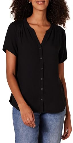 Amazon Essentials Blusa Tejida de Manga Corta y Corte Holgado Mujer, Negro, M