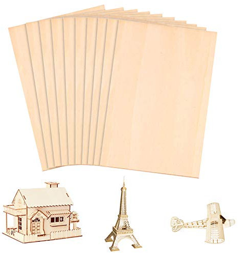 Fogli di legno di balsa,10 pezzi spessore 300 x 200 x 1,5 mm in legno compensato di tiglio non finito non verniciato per modello artigianale fai da te,per aeromobili,navi e artigianato