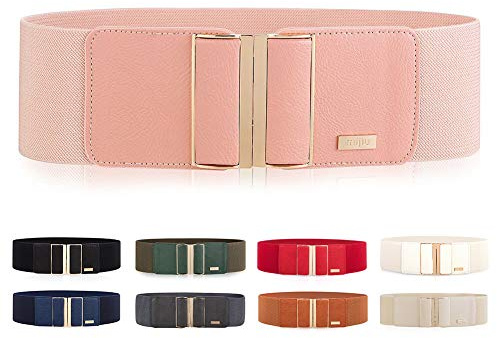 MIJIU Gürtel Elastischer für Damen Breiter Taillengürtel verstellbaren Guertel mit Legierung schnalle/Rosa/L