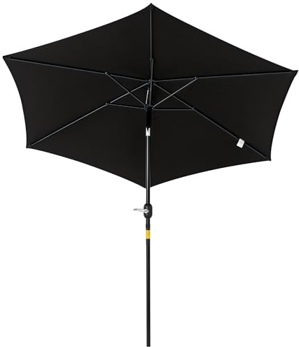 Outsunny Knickschirm Sonnenschirm Gartenschirm Marktschirm mit Handkurbel Alu 180/㎡ Polyester Schwarz ∅2,6 x 2,35 m