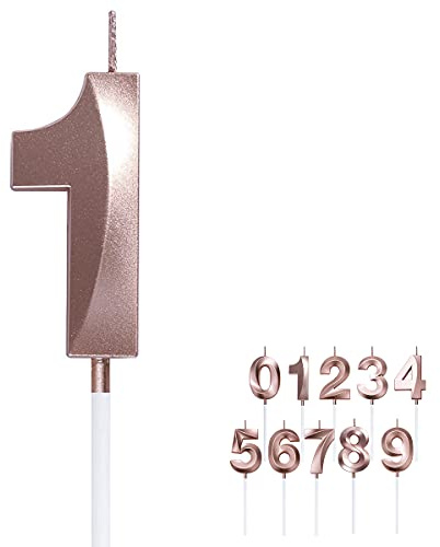 Velas de cumpleaños con forma de 3D, doradas, brillantes, para tartas de cumpleaños, decoración de tartas de cumpleaños (rosa dorado, 1)