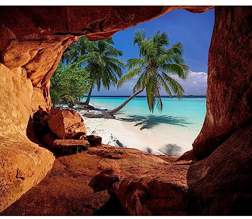 murando Fototapete selbstklebend Steine 196x140cm Foto Tapete Tapetenfolie Möbelfolie Wandverkleidung Wandtapete Motivtapeten Bildtapete Wohnzimmer 3d Effekt Modern Landschaft Natur Palme Strand Meer