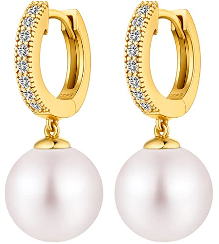 Miaofu Perlen-Ohrringe für Damen, Ohrringe, Perlen, Creolen, Perle, Sterling-Silber, Ohrringe, Hebel, für Damen, mit Geschenkbox
