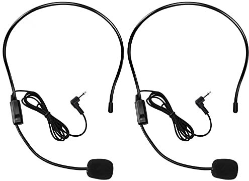 Lot de 2 Microphones avec Perche Filaire Flexible pour Amplificateur Vocal, Connecteur Jack 3,5 mm Microphone pour Chant, Parler, Enseignants, Entraîneurs, Présentations, Personnes âgées et