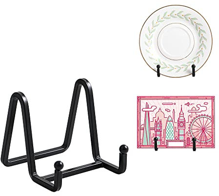 Plate Holder Easel Display Stand - 3 inch Metal Plate Stands for Display - Tabletop Picture Stand - Black Iron Easels for Display Pictures | Photo Frames | Book | Decorative Plates | Plaque - 2 Pack