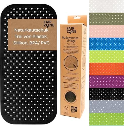 FAIR ZONE Badewannenmatte rutschfest 76x34 cm Antirutschmatte Badewanne Plastikfrei FSC Naturkautschuk 100% BPA+PVC frei Wanneneinlage in Schwarz