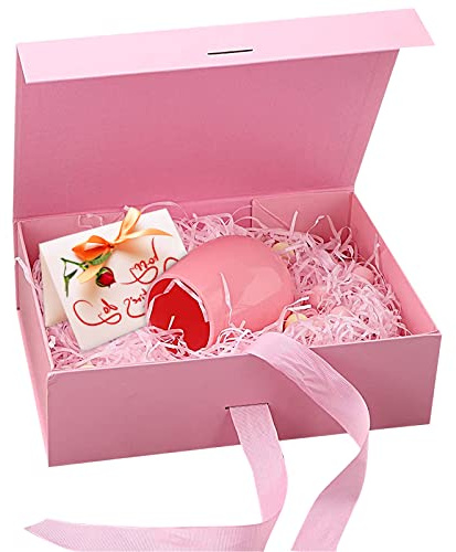 Presentask med lock, 21 x 17 x 7 cm rosa presentförpackning med rosett, presentförpackning, presentförpackning för bröllop, födelsedag, jul, årsdag