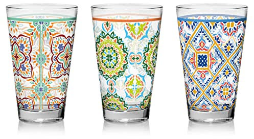 CERVE - Juego de 3 vasos de agua y zumos decorados, Valencia, 31 Cl, decorados