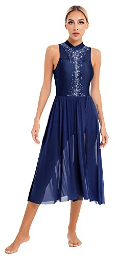 iEFiEL Tanzkleid Damen Glitzer Lyrisches Tanzkleider Ballettkleid Standard Ballsaal Walzer Tango Mit Strass Vintage Swing Kleid Lange Midi-Rock