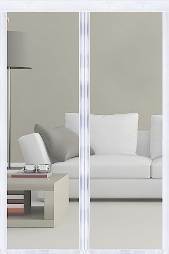 White Heavy Duty Magnetic Fiberglass Screen Door with Reinforced Mesh - Fits Door Size 36x80inch, Self Sealing, Fresh Air Flow & Keep Bugs Out - Pet and Kid Friendly, Strong Magnet Design