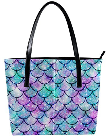 Schultertasche, leicht, lässig, Schultasche, Lehrertasche, Handtasche, Geldbörse, bunte Aquarell-Meerjungfrauen-Skala, Mehrfarbig