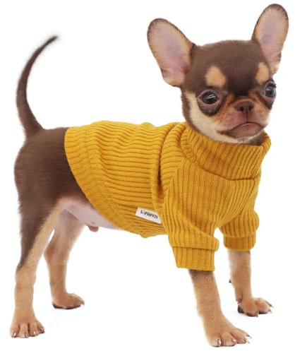 LOPHIPETS Small Dog Turtleneck Sweaters for Teacup Chihuahua Yorkie Puppy Cat Clothes-Yellow/XXS